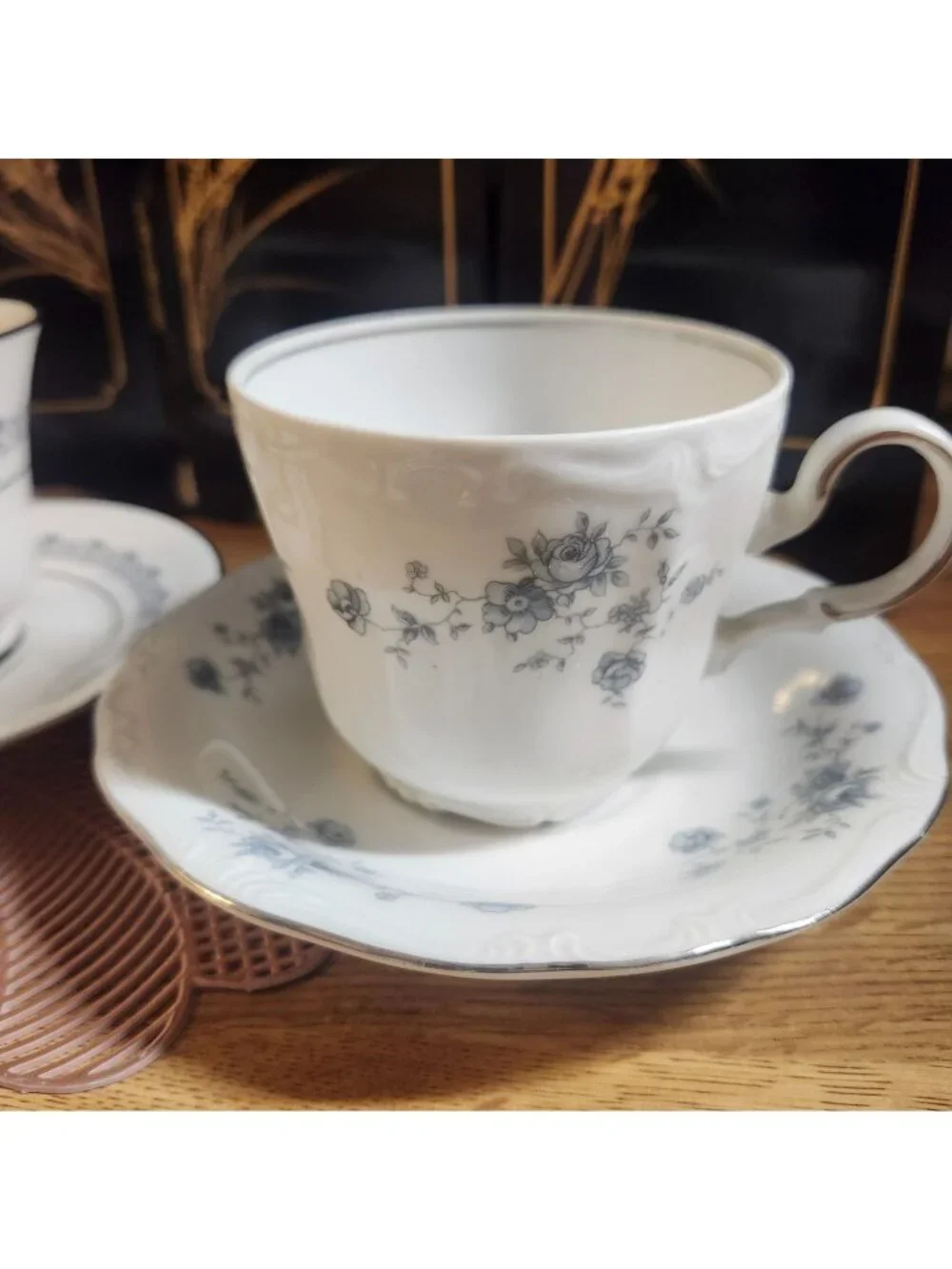Mismatched China Tea Cups & Saucers Blue Theme Porcelain Floral